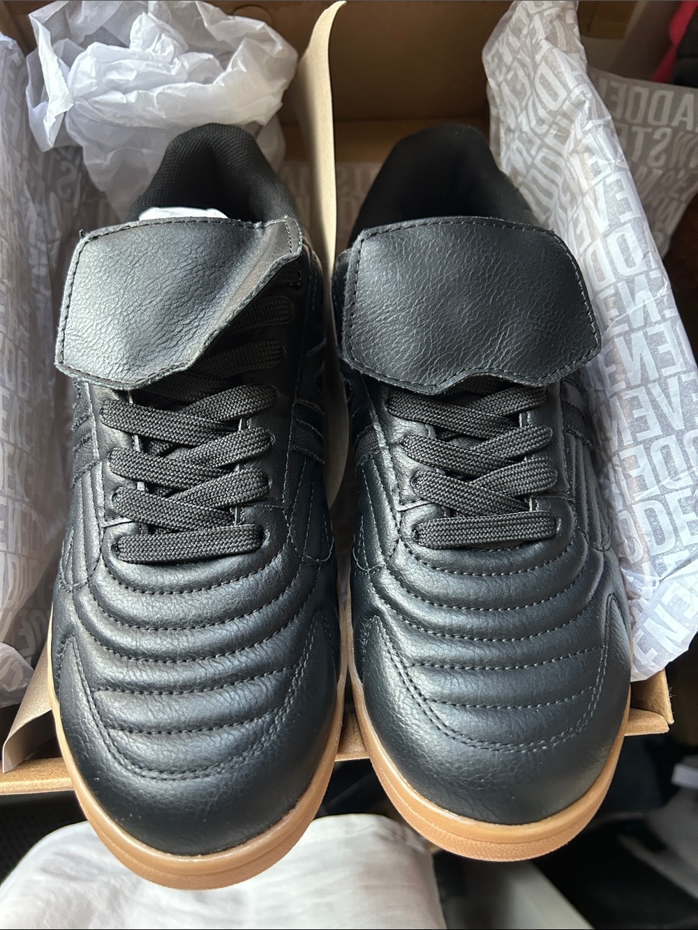 Black Leather Low-Top Sneakers with Gum Sole